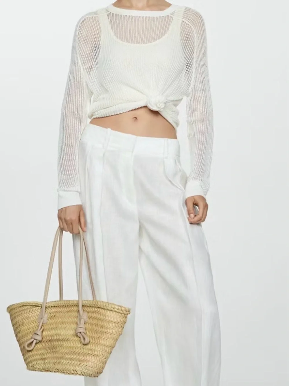 Mango Woven Straw Tote Bag with Neutral Handles - Picture 2 of 11